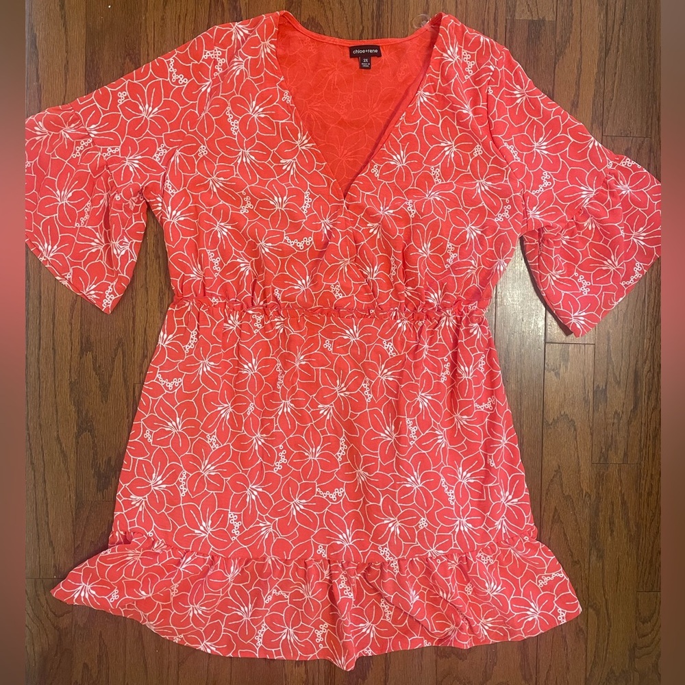 Chloe Rene Orange Embroidered Floral Dress size 2X new